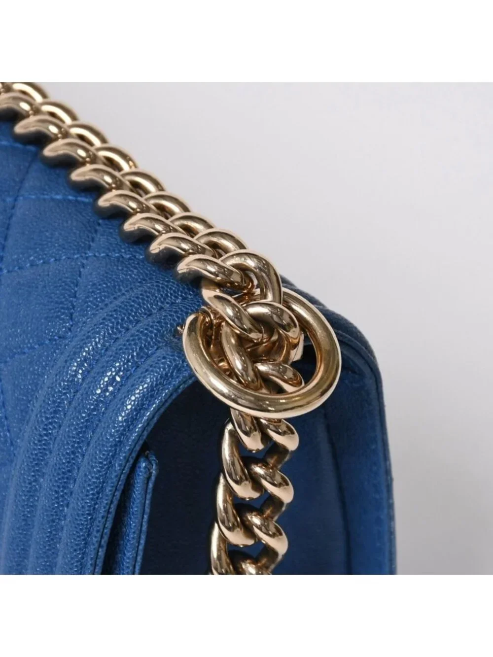 Chanel Boy 25 Chain Shoulder Bag CC Logo Caviar Leather Blue